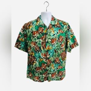 Wild Tigers Print Hawaiian Camp Shirt Button All Over 80’s 90’s Rap Style Sz XL
